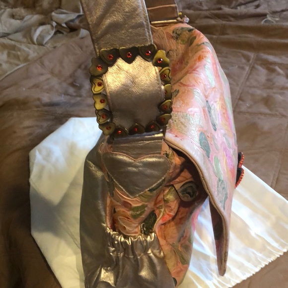 Bridget Shuster Large Leather Flowered Diaper Bag - Picture 5 of 8